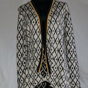 Belle By Belldini, M, Cream, Black, And Mustard Open Front Cardigan Knit Sweater